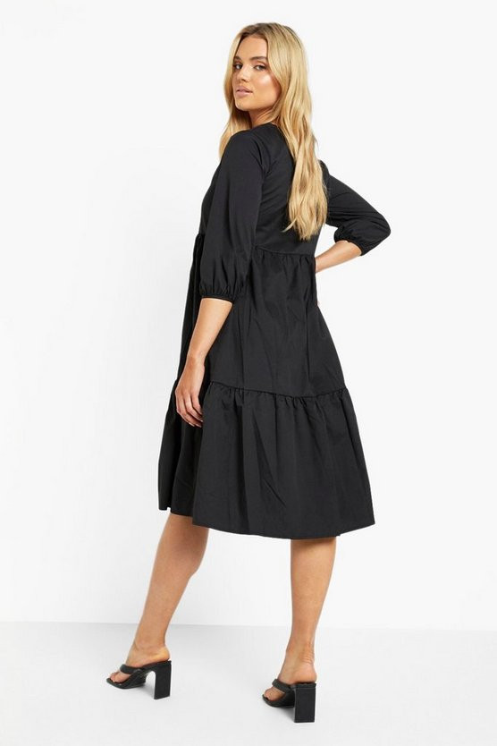 Tiered Midi Smock Dress | Boohoo.com (US & CA)