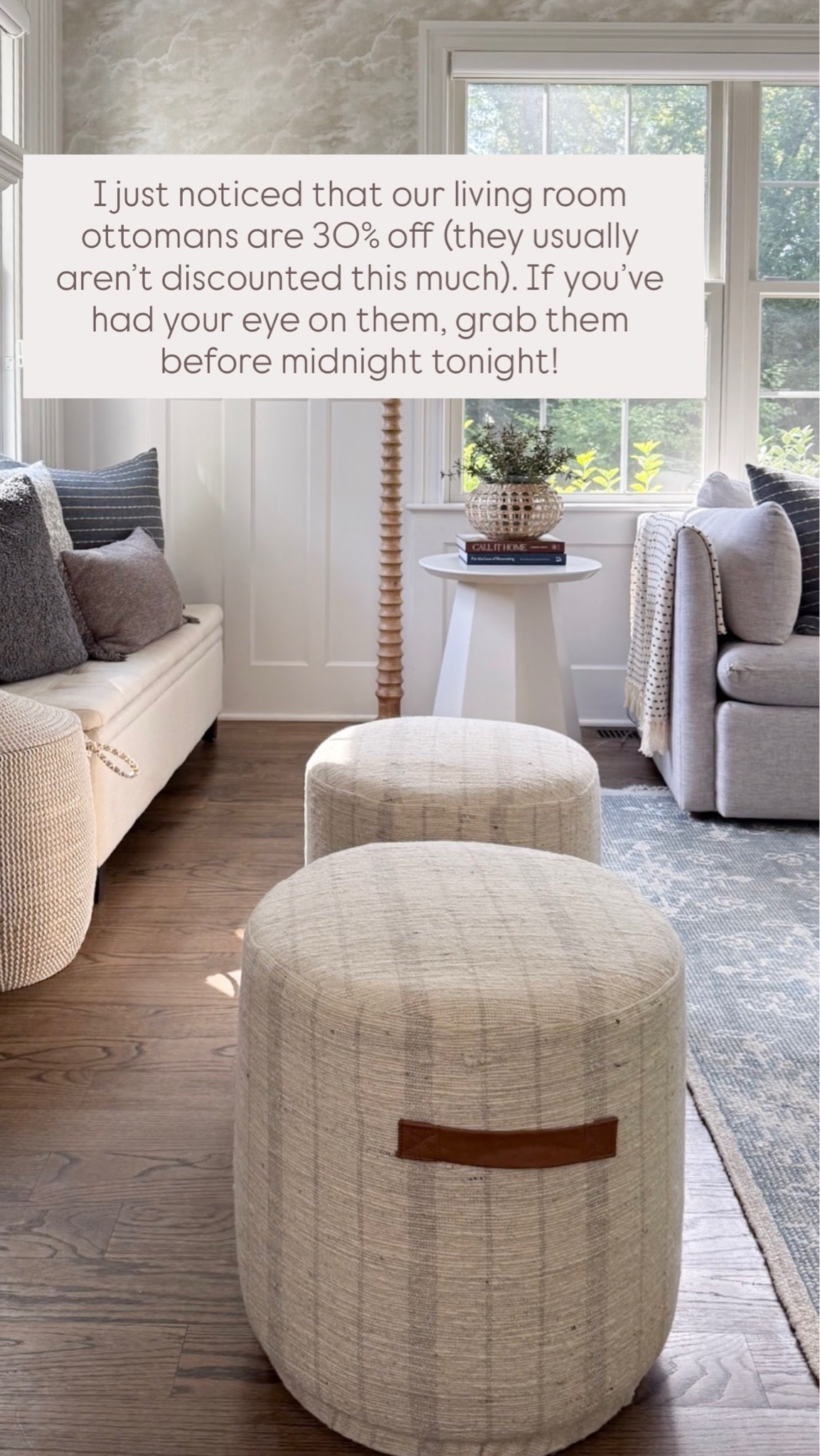 Just noticed that our living room ottomans are 30% off! If you’ve been eyeing them, grab them before midnight tonight because the sale ends soon!

#LTKSaleAlert #LTKHome #LTKdayinmylife