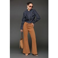 Lace Up Washed Cotton Flare Pants | Avec Les Filles