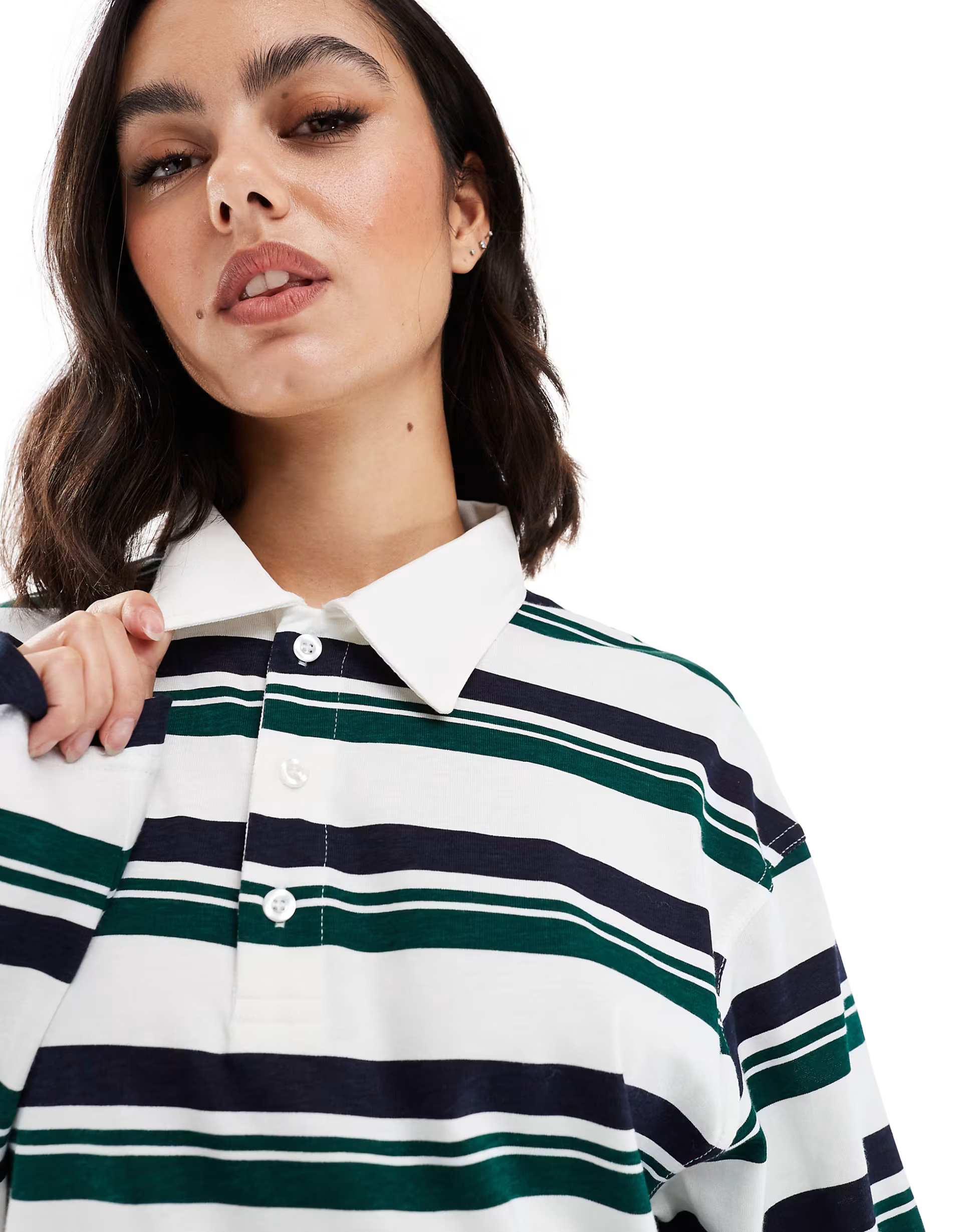 Bershka oversized rugby top in green stripe | ASOS (Global)