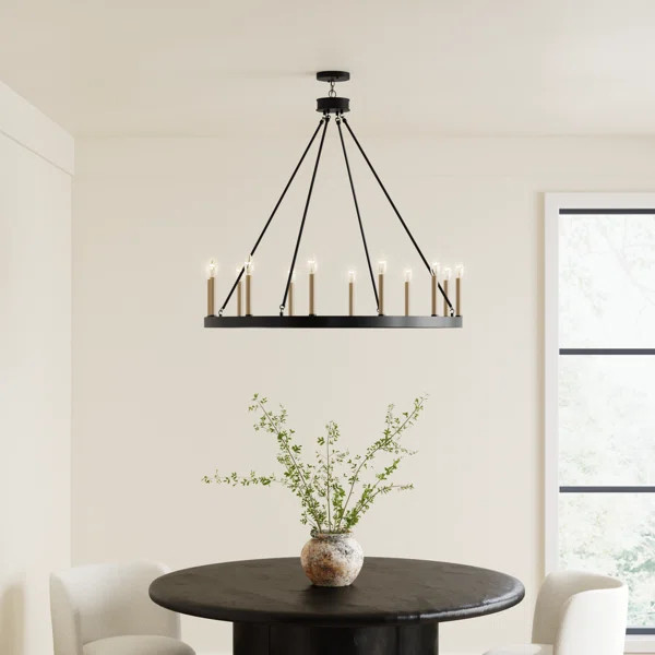 Madalyn 12 - Light Candle Style Wagon Wheel Chandelier | Wayfair North America