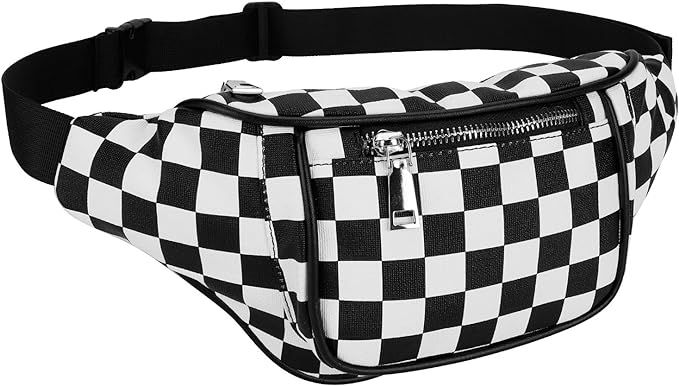 CWKJ Fanny Pack in Black and White Checkerboard Nylon and Polyurethane for Women and Men | Amazon (US)