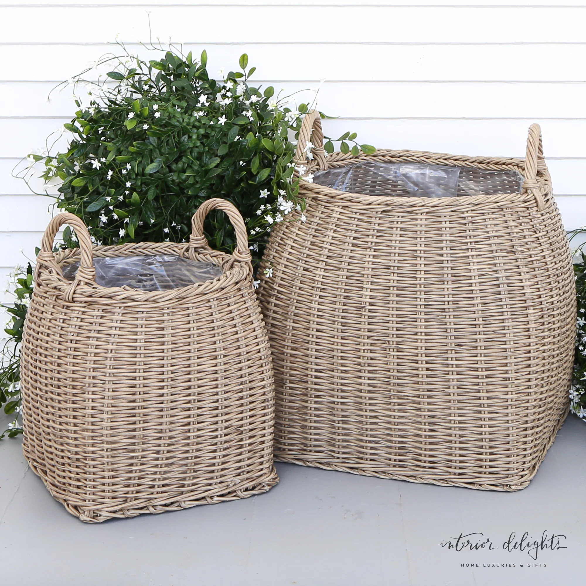 16” and 12” Willow Planters with Square Bottoms- Set of 2 | Interior Delights