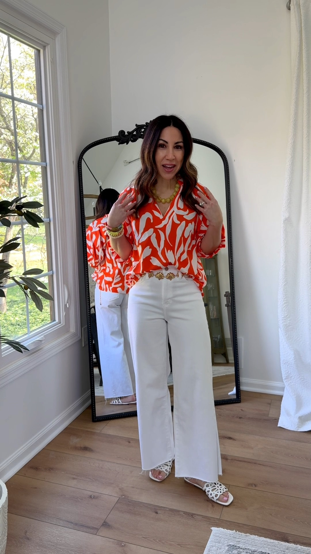  small top. 25 white jeans. Sandals TTS.

#LTKPetite #LTKOver40