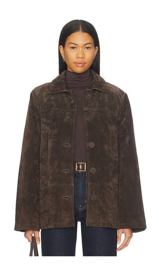 WeWoreWhat x Premium Suede Button Front Jacket in Chocolate. - size XL | Revolve Clothing (Global)
