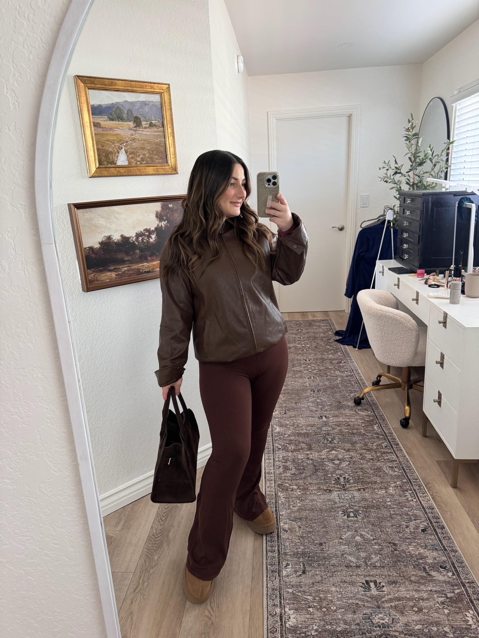 Styled fall outfit! Cute and comfortable!! 

Long sleeve crew size: small Crossover leggings size: medium short (run tts could have done a small short!)
Brown Leather jacket size: small Brown suede purse size small color coffee 
Uggs run tts 

Short girl fashion, fall fashion inspo, fall fashionista, petite fashion

#LTKSeasonal #LTKFindsUnder50 #LTKActive