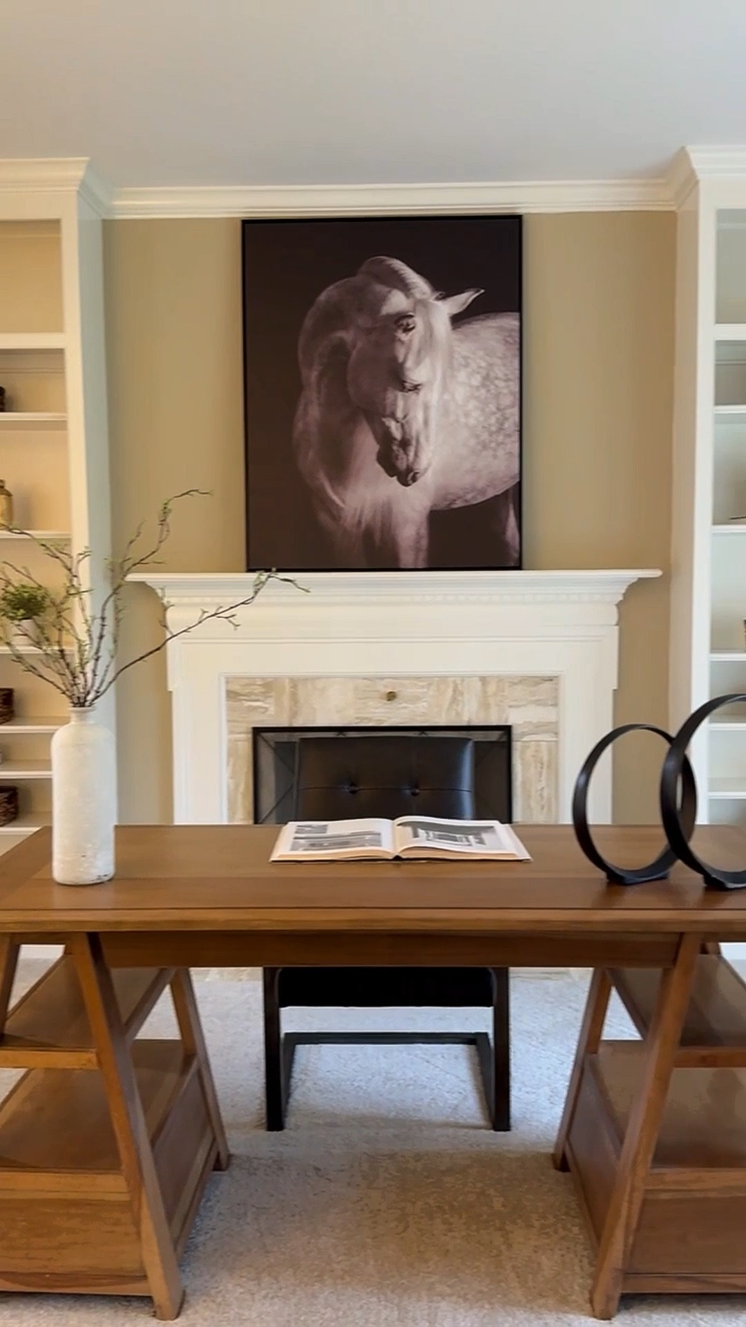Every room needs a statement piece🤍

Oversized equestrian art changes the entire room. We layered in texture, sculptural pieces and neutral styling books to give it that collected, designer look. Everything linked.

#LTKOver40 #LTKHome #LTKSaleAlert