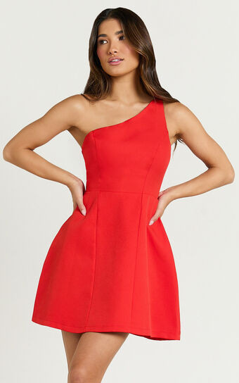 Carley Mini Dress - One Shoulder Tulip Hem Dress in Red | Showpo (US, UK & Europe)