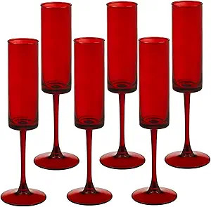 6 Pieces Red Champagne Flutes 6 OZ Straight Sided Wine Glasses Champagne Long Stem Drinking Color... | Amazon (US)