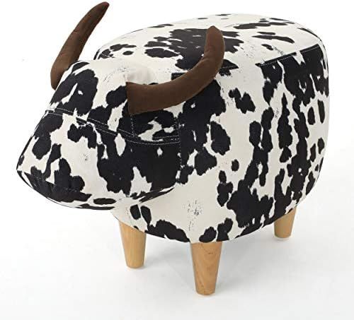 Christopher Knight Home Bessie Patterned Velvet Cow Ottoman, Black And White Cow Hide / Natural | Amazon (US)