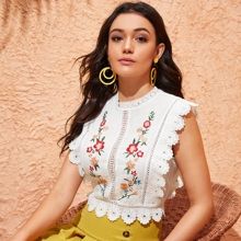 Embroidered Floral Guipure Lace Top | SHEIN