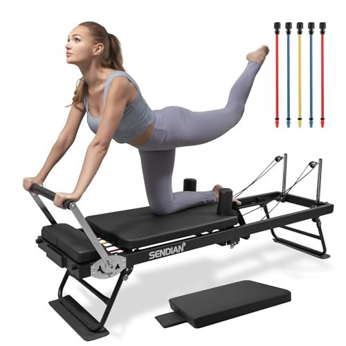 SENDIAN Foldable Pilates Equipment for Home Workouts,Pilates Reformer Machine for Home and Gym, Pilates Exercise Equipment with Jump Board, Additional 5 Color Cords (Black) | Amazon (US)