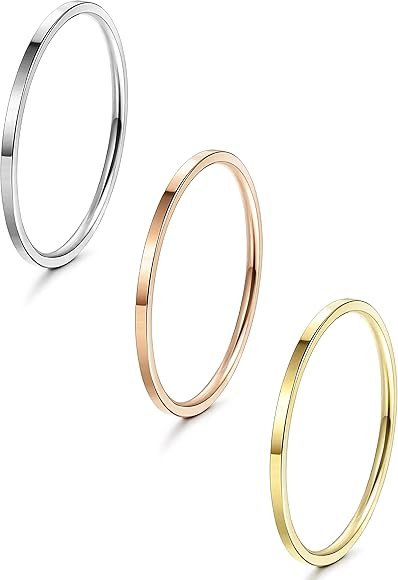 1mm Stainless Steel Women's Plain Band Stacking Midi Rings Comfort Fit Wedding Band Ring | Amazon (US)