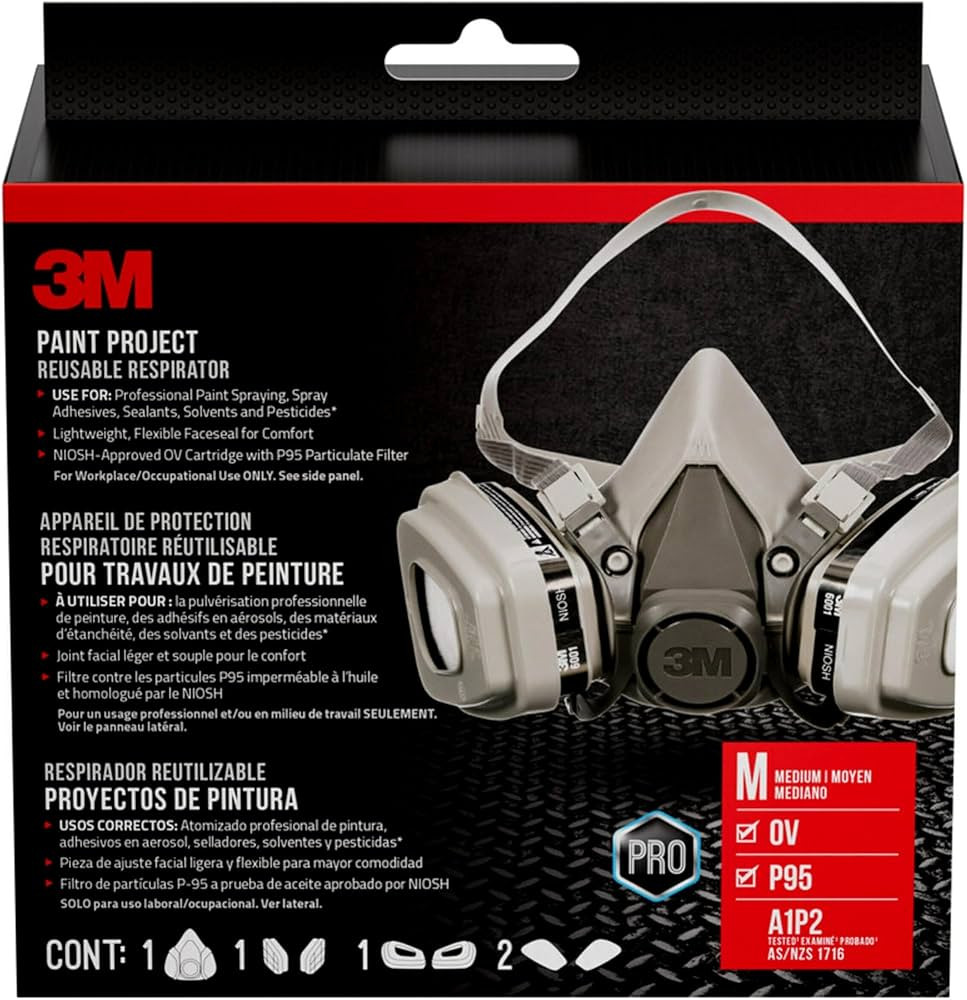 3M P95/OV Paint Project Reusable Respirator 6211, Medium Size, NIOSH-APPROVED Organic Vapor Cartr... | Amazon (US)