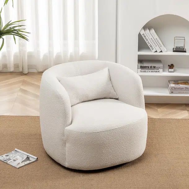 Overstreet 34" Wide Boucle Upholstered Swivel Armchair | Wayfair North America