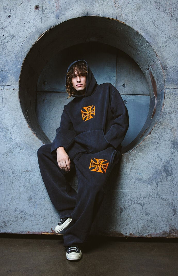 West Coast Choppers Men's Orange Logo Sweatpants in Washed Black - Size XL | PacSun