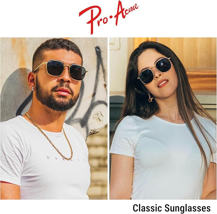 Pro Acme Hexagonal Sunglasses for Women Men, 100% Real Glass Lens Retro Square Trendy Shades | Amazon (US)