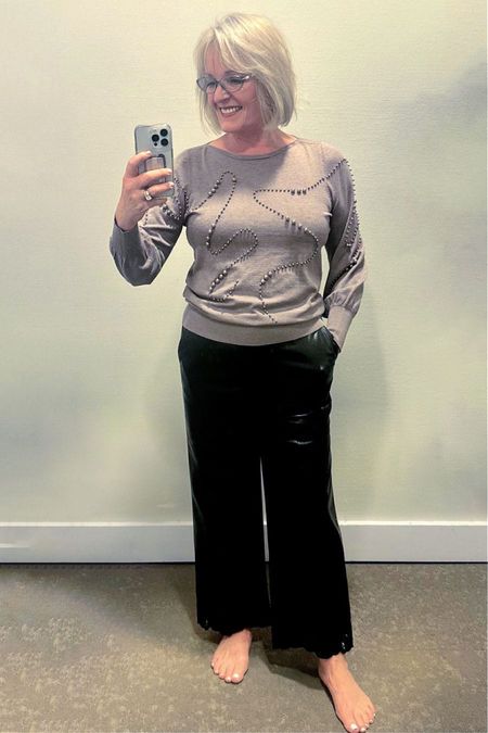Chicos has 25% off many of their styles today, like this beautiful faux pearl appliqué sweater in this gorgeous shade of taupe. I paired it with these faux leather cut work pants that are very roomy and so soft. They also come in regular and petite sizes and are 50% off.

#Chicos #ChicosFashion #ChicosHolidayFashion #HolidayFashion #HolidayOutfit #Fashion #Fashionover50 #Fashionover60 #HolidaySweater #FauxLeatherPants

#LTKHoliday #LTKstyletip #LTKSeasonal