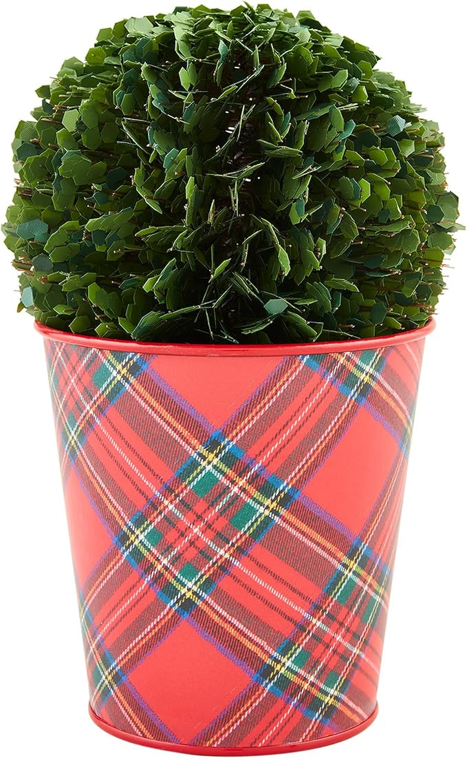 Mud Pie Large Boxwood Tartan Botanical Potted, Green | Amazon (US)