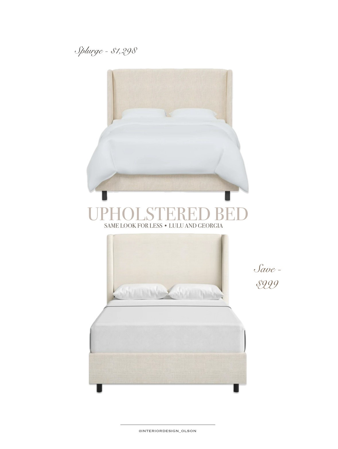 Save vs. Splurge: Upholstered Bed Edition 🛏️
That Lulu & Georgia look—without the luxe price tag? Yes please! This upholstered bed is a showstopper either way, but if you’re looking for a budget-friendly option that still brings the cozy, elevated vibe… I found the perfect match.
Both are beautiful—just depends what works best for your budget 
👇 Tap to compare the high-end and the dupe!

Keywords: upholstered bed, Lulu and Georgia dupe, designer bed for less, neutral bedroom ideas, cozy bedroom style, look for less furniture, budget-friendly bed frame, timeless bedroom furniture

#SaveVsSplurge #LuluAndGeorgiaDupe #UpholsteredBedFind #NeutralBedroomInspo #LookForLess #InteriorDesignOlson #LTKHome #CozyBedroomStyle #DesignerDupe #BedroomGoals