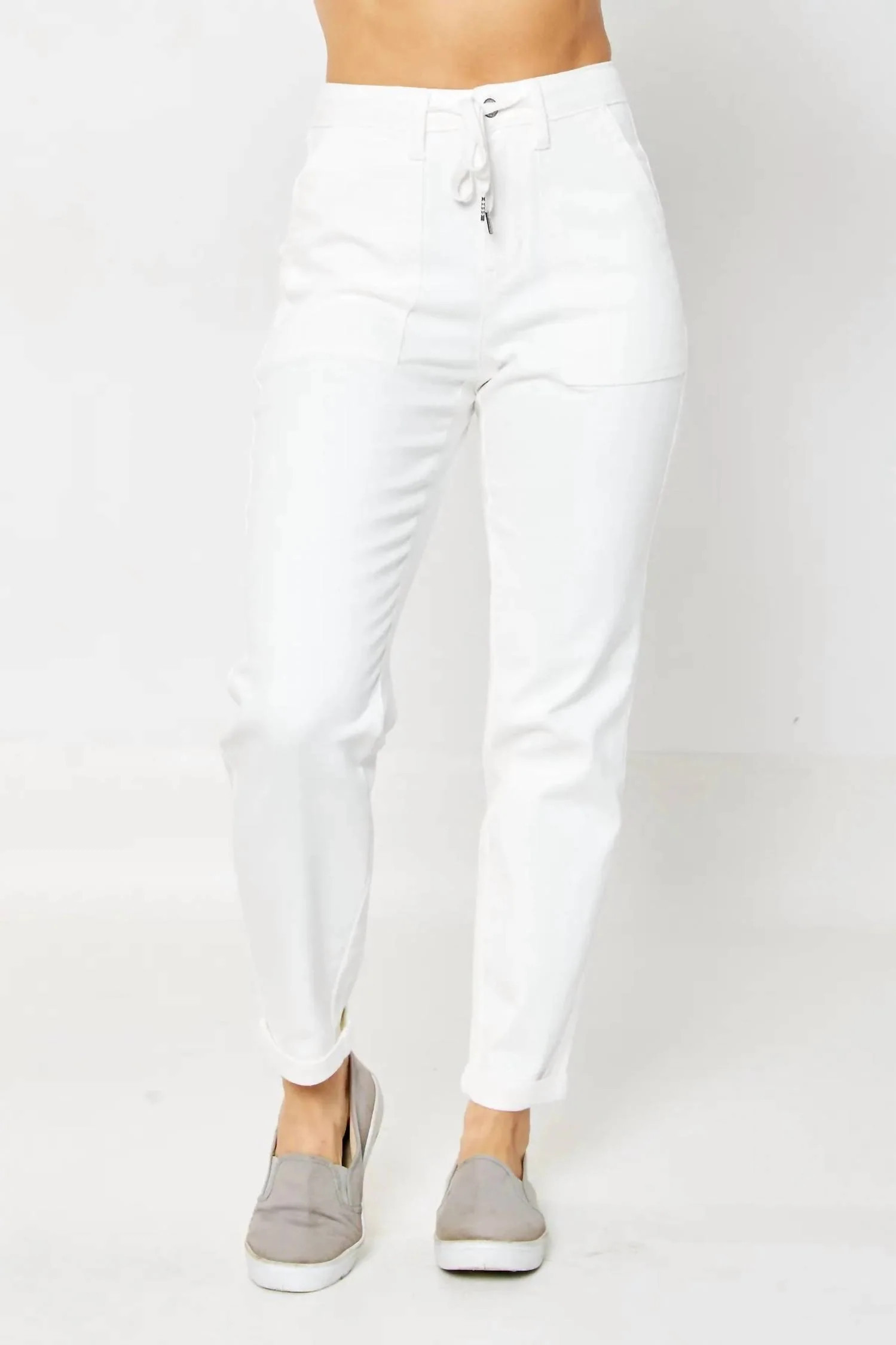 High Waist Dyed Cuffed Jogger In White | Shop Simon
