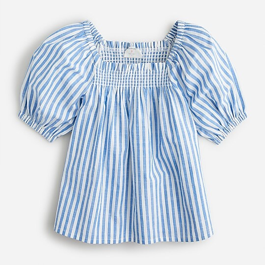 Girls' puff-sleeve top in stripe | J. Crew US