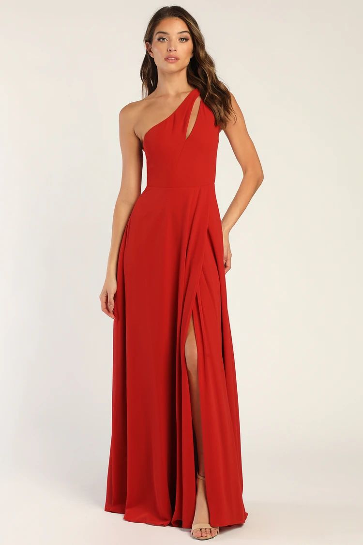 Glamorous Agenda Rust Red One-Shoulder Cutout Maxi Dress | Lulus (US)