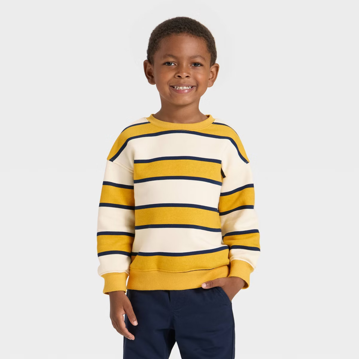 Toddler Boys' Fleece Crew Sweatshirt - Cat & Jack™ Gold/Cream 18M | Target