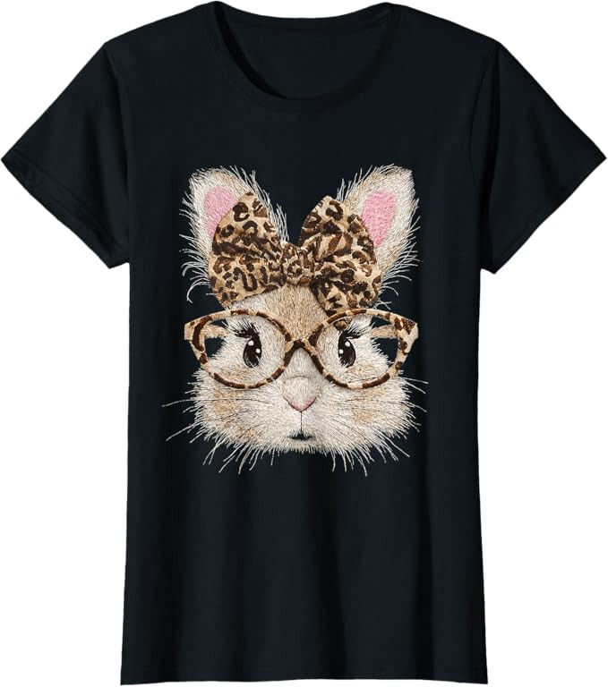 Funny Bunny Face Glasses Bandana Leopard Rabbit Happy Easter T-Shirt | Amazon (US)