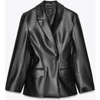 Zara - Fitted Faux Leather Blazer - Women - Black - Women | Zara US