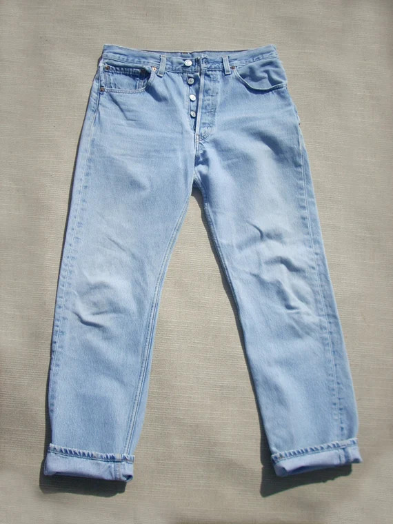 90s Levis 501 30 X 29 Faded Blue High Waist Patched Button Fly | Etsy | Etsy (US)