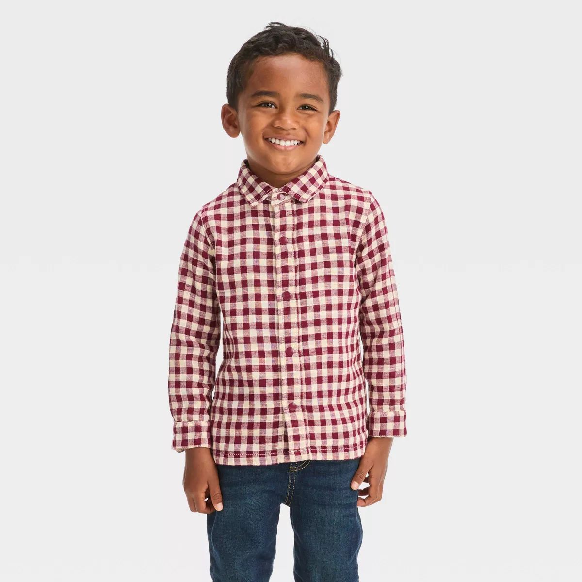 Toddler Boys' Long Sleeve Reversible Flannel Shirt - Cat & Jack™ Burgundy | Target