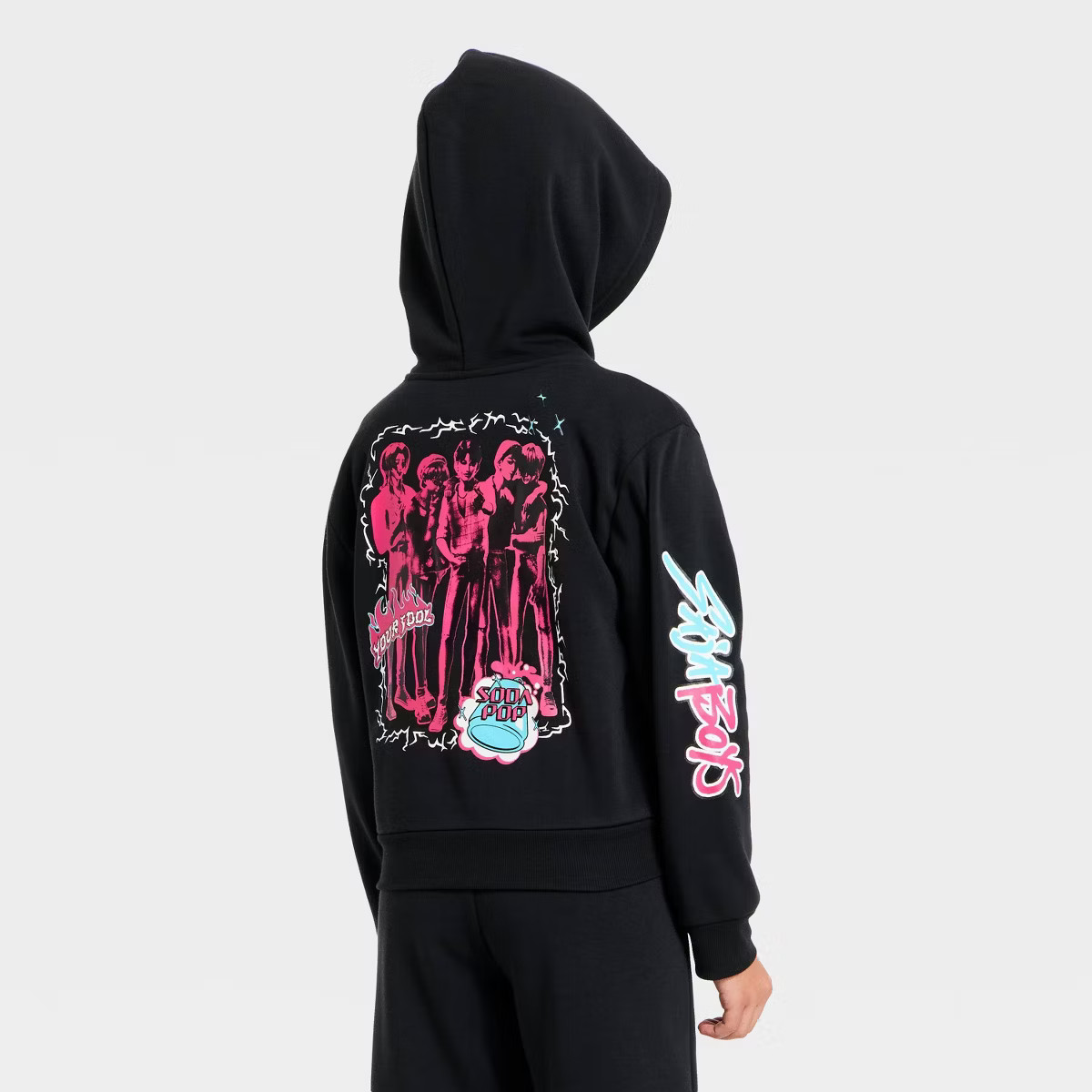 Girls' KPop Demon Hunters Saja Boys Hooded Front and Back Graphic Pullover Sweatshirt - Black | Target