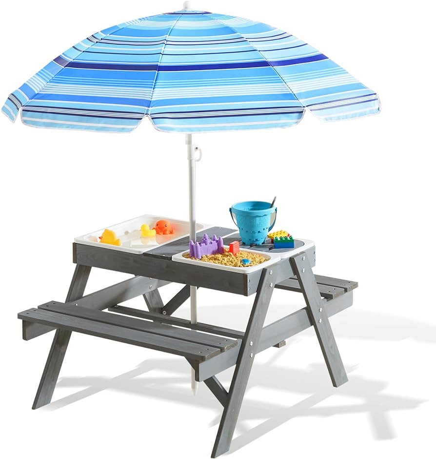 Beright 3-in-1 Kids Picnic Table, Play Sand and Water Sensory Table with Height Adjustable Umbrel... | Amazon (US)