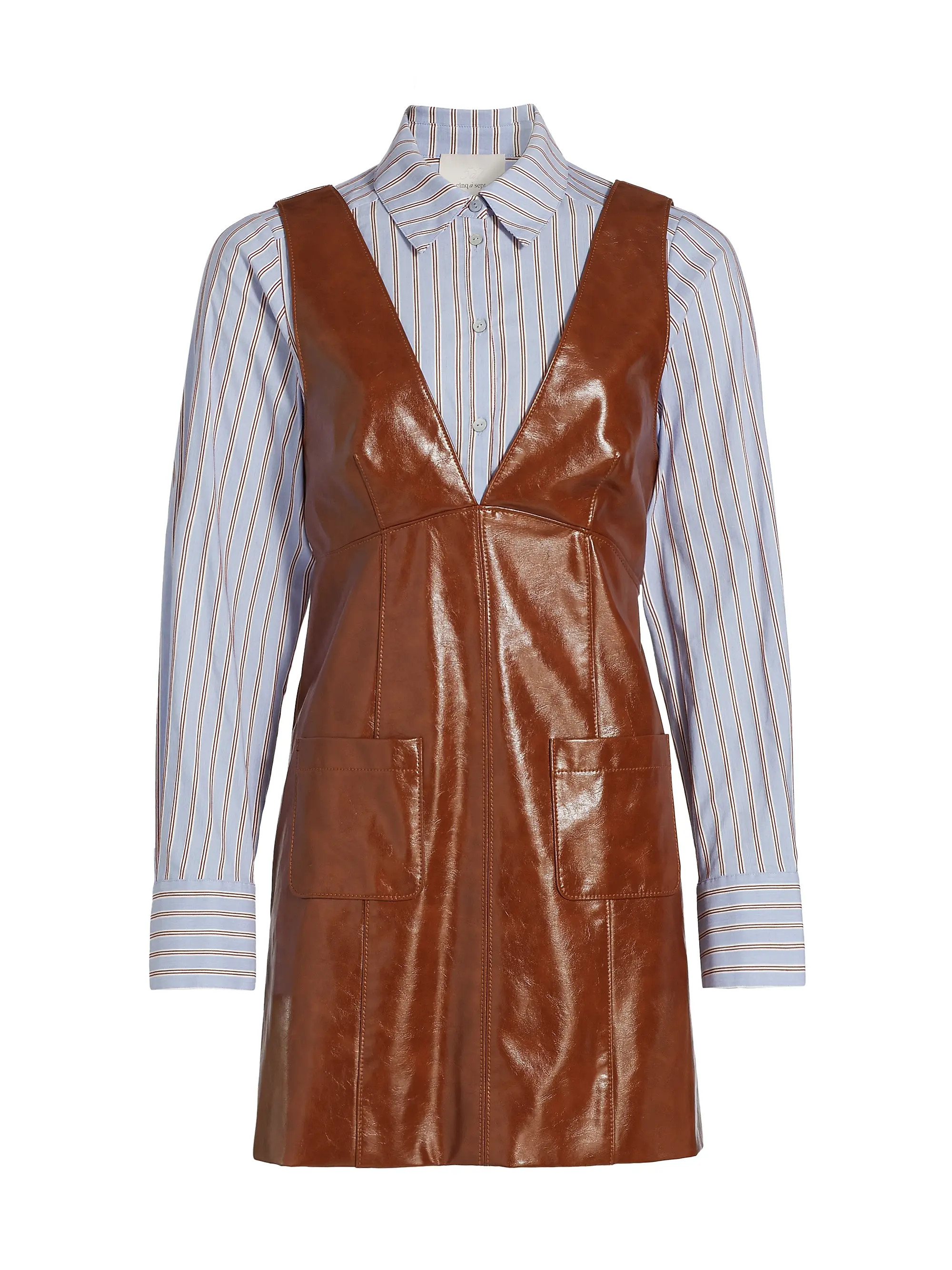 Cinq \u00e0 Sept Tade Layered Faux Leather Minidress | Saks Fifth Avenue | Saks Fifth Avenue