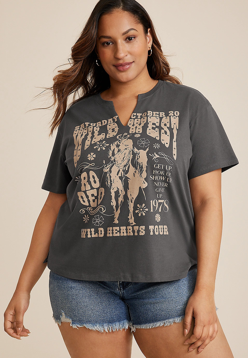 Plus Size Wild West Rhinestone Oversized Graphic Tee | Maurices
