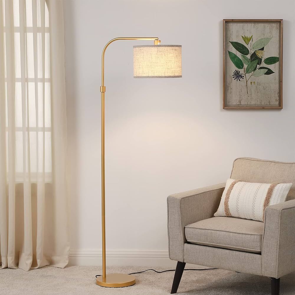 EDISHINE Modern Arched Floor Lamp, Arc Standing Tall Lamp with Adjustable Linen Lampshade, Corner... | Amazon (US)