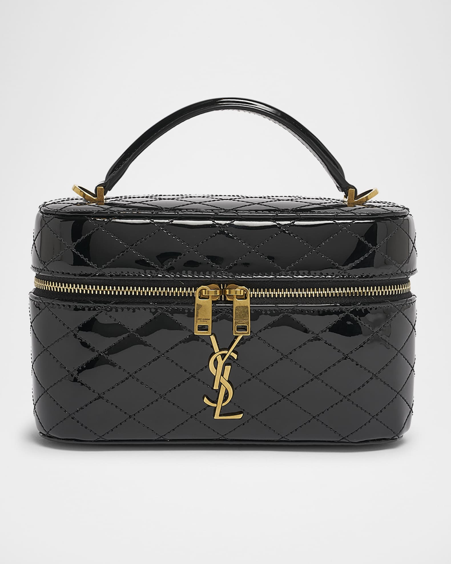 Saint Laurent Vanity YSL Top-Handle Bag in Quilted Patent Leather | Neiman Marcus