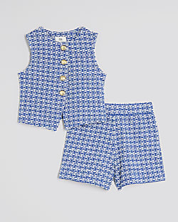 Girls Blue Geometric Button Through Set | River Island UK & IE