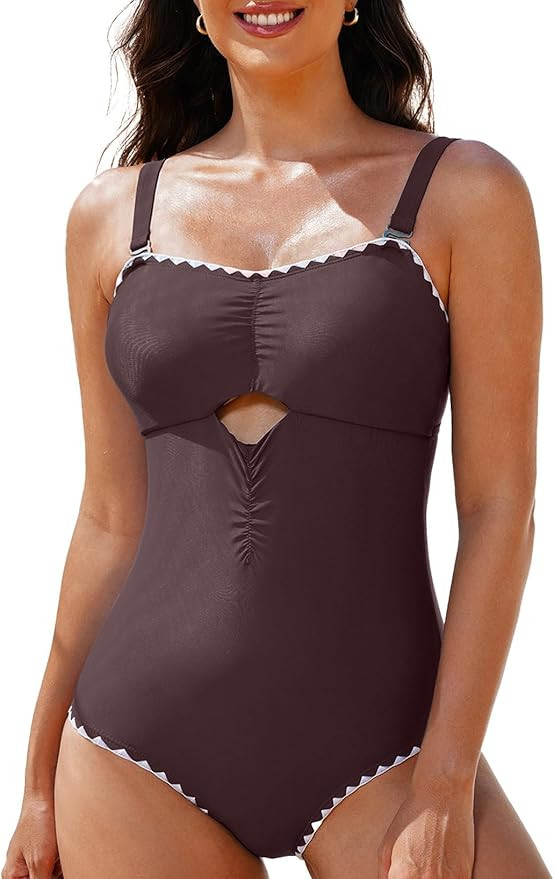 Aleumdr One Piece Swimsuit Women Cut Out Bathing Suits Color Block Womens Swimsuits Swimwear | Amazon (US)