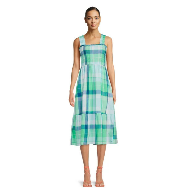 Time and Tru Women's Smocked Midi Dress with Ruffle Straps | Walmart (US)