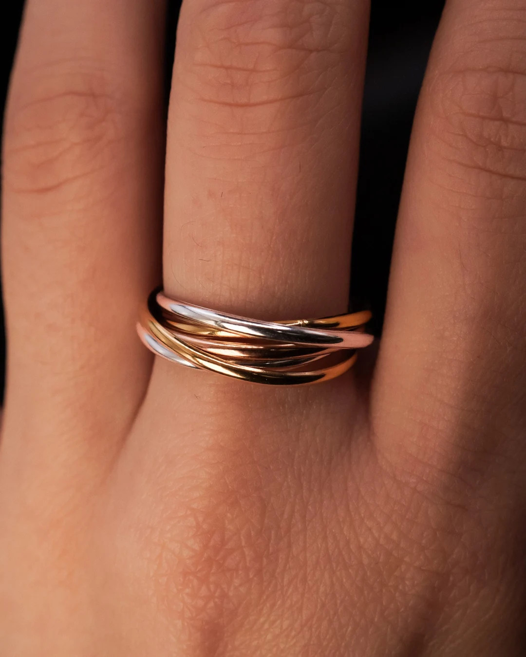 Thin Interlocking Rings, Set of 5 in Mixed Metal, Rose Gold, Gold, Silver interlocking rings, rol... | Etsy (Global)