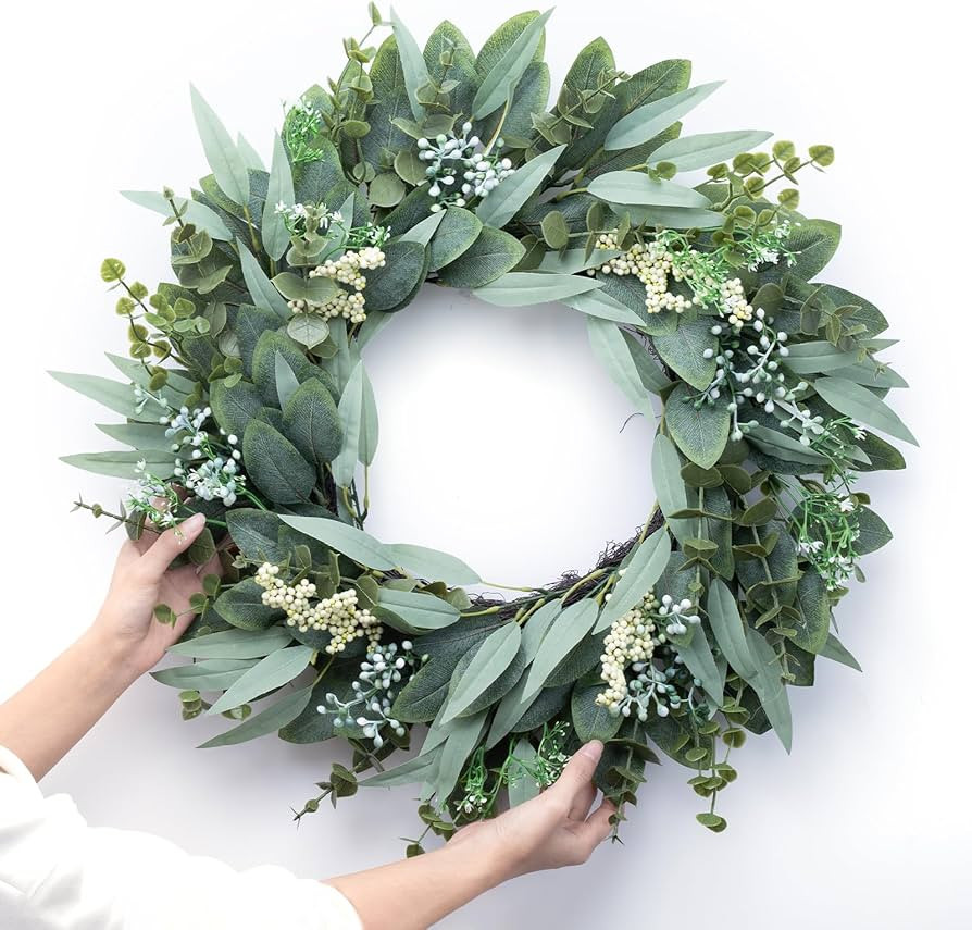 Eucalyptus Wreaths 22" Large Artificial Greenery Outdoor/Indoor Wreath Spring/Summer/Winter Wreat... | Amazon (US)