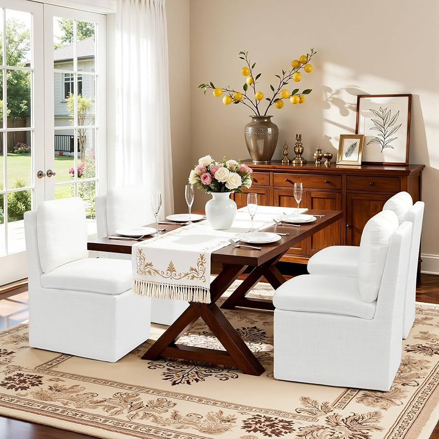 SUBRTEX Dining Chairs with Casters Set of 4, Upholstered Dining Room Chairs, Accent Single Sofa C... | Amazon (US)