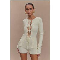 Noah Knit Tie Long Sleeve Top - Ivory I MESHKI I Size XXL | MESHKI US