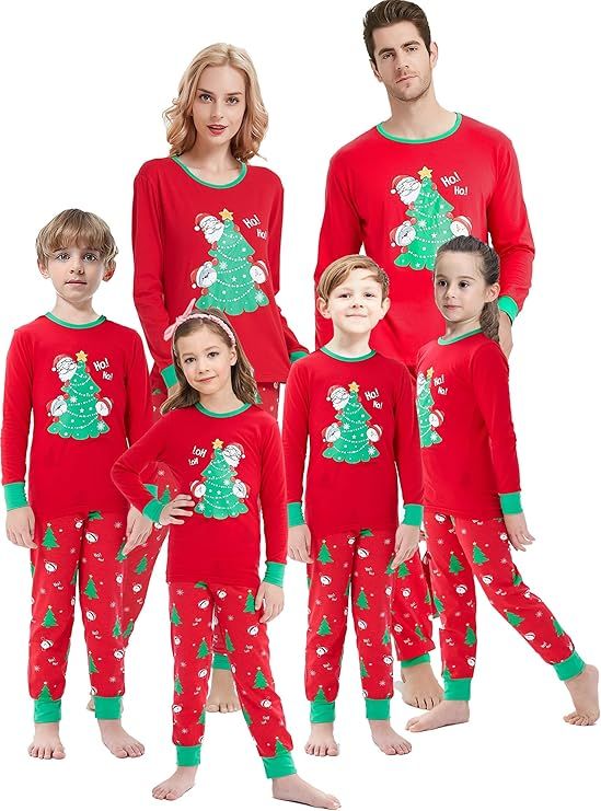 Matching Family Pajamas Christmas Santa Tree Cotton Long Sleeve Pants Sleepwear Sets 2 Pieces Siz... | Amazon (US)