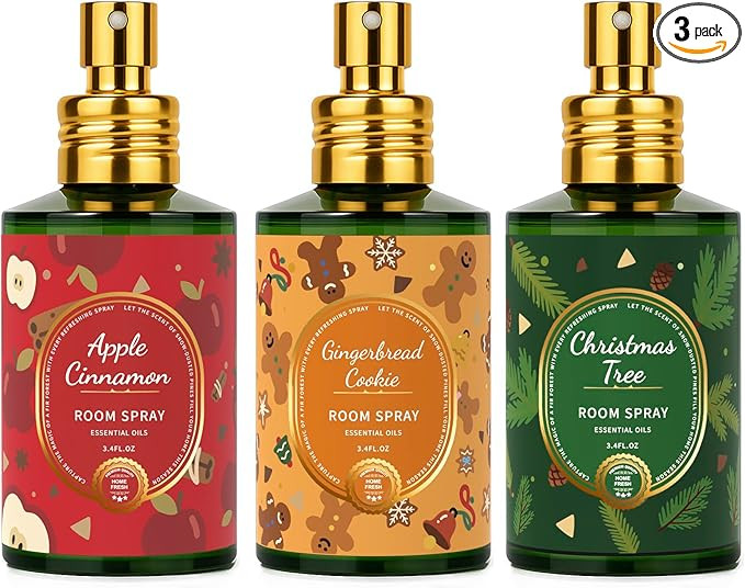 Room Spray Set 3 Pack, Christmas Tree, Apples Cinnamon, Gingerbread Cookie, Concentrated Room Spr... | Amazon (US)
