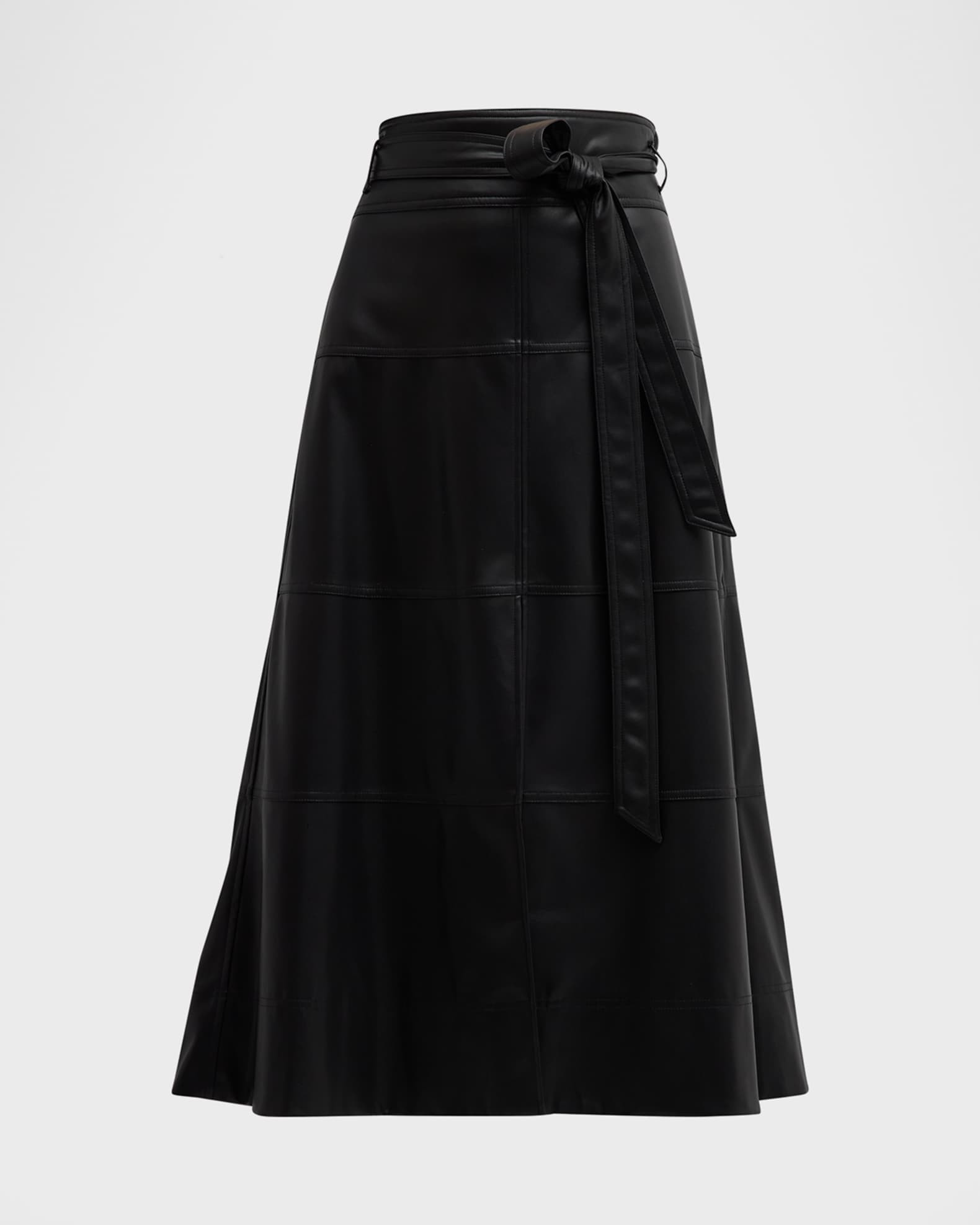 Hudson Faux Leather Belted Tiered Seam Midi Skirt | Neiman Marcus