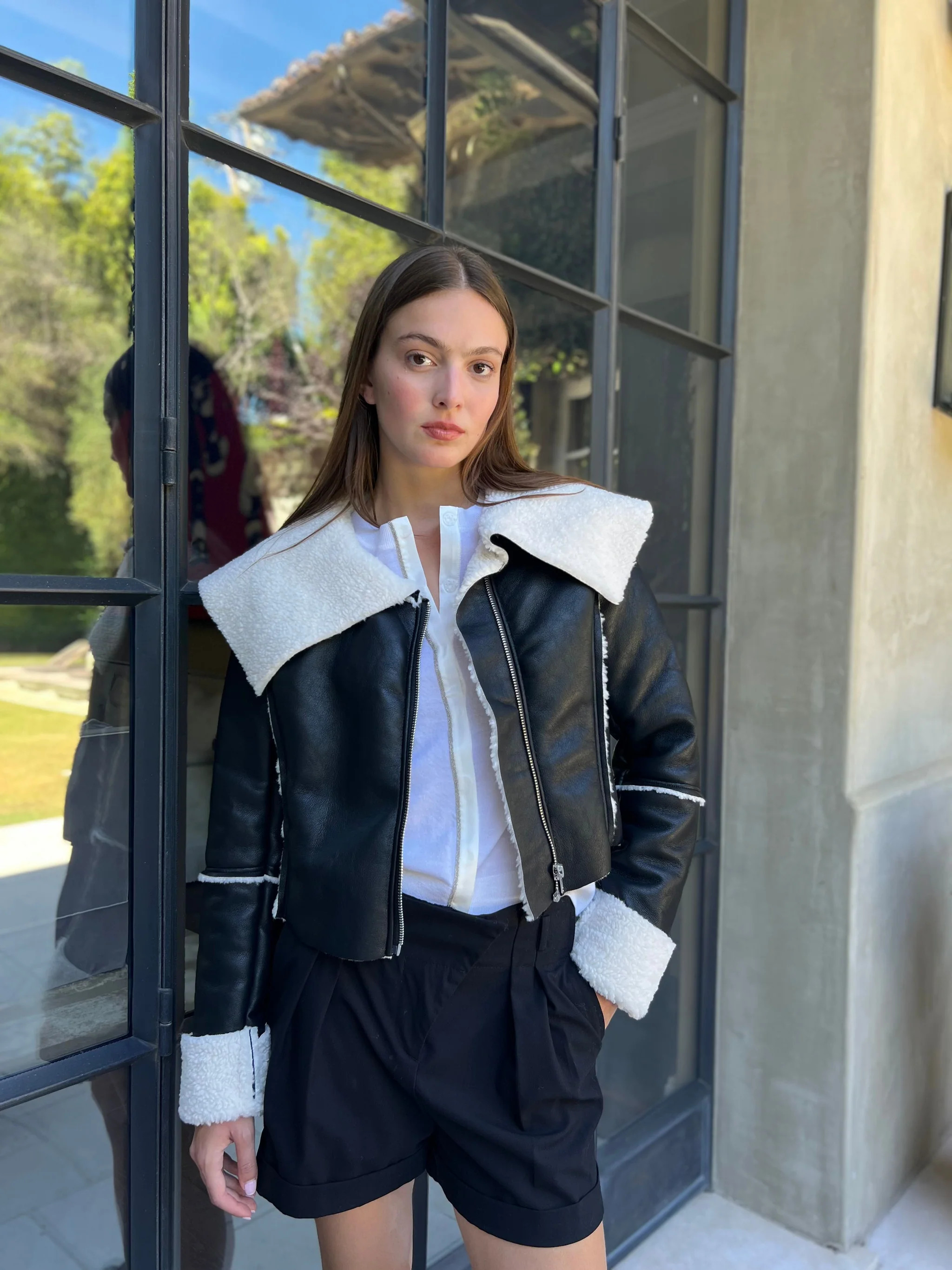 Blake Vegan Leather Shearling Jacket - Black | Benaar La