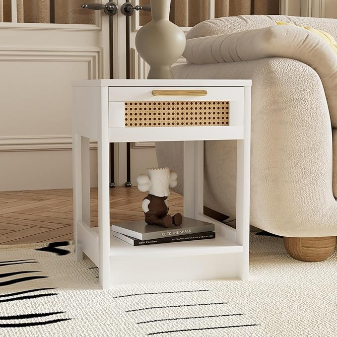 Small Nightstand Side Table, Rattan End Table with Shelf, Bedside Table with Drawer, Night Stand ... | Amazon (US)